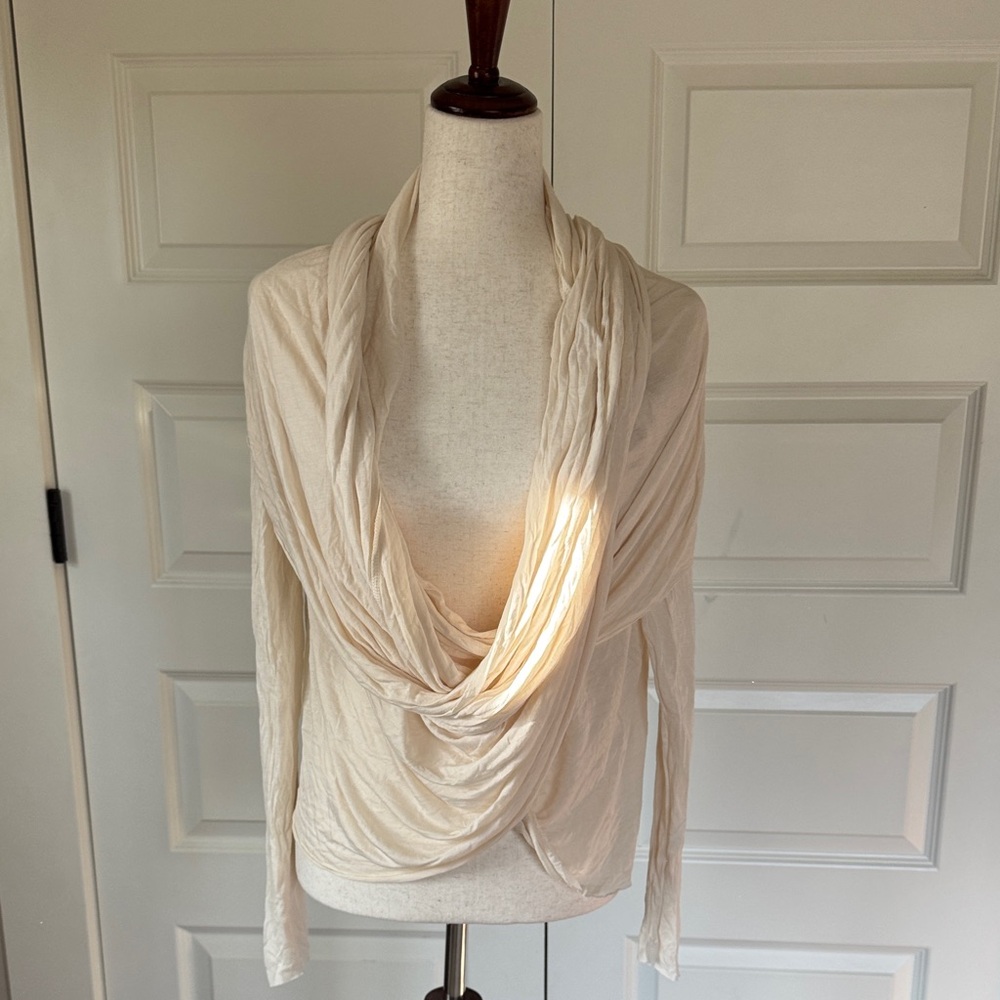 Bailey 44 Cream Draped Cowl Neck Long Sleeve Top